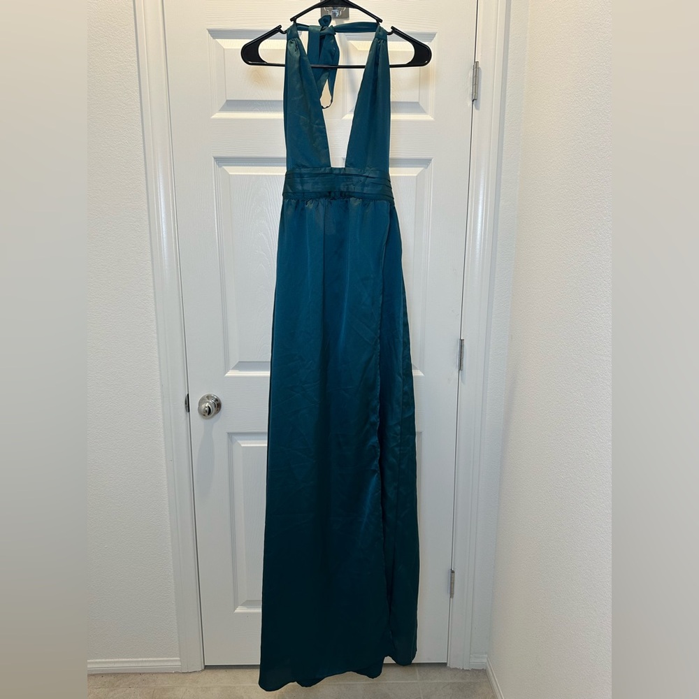 Elegant Teal Halter Maxi Dress